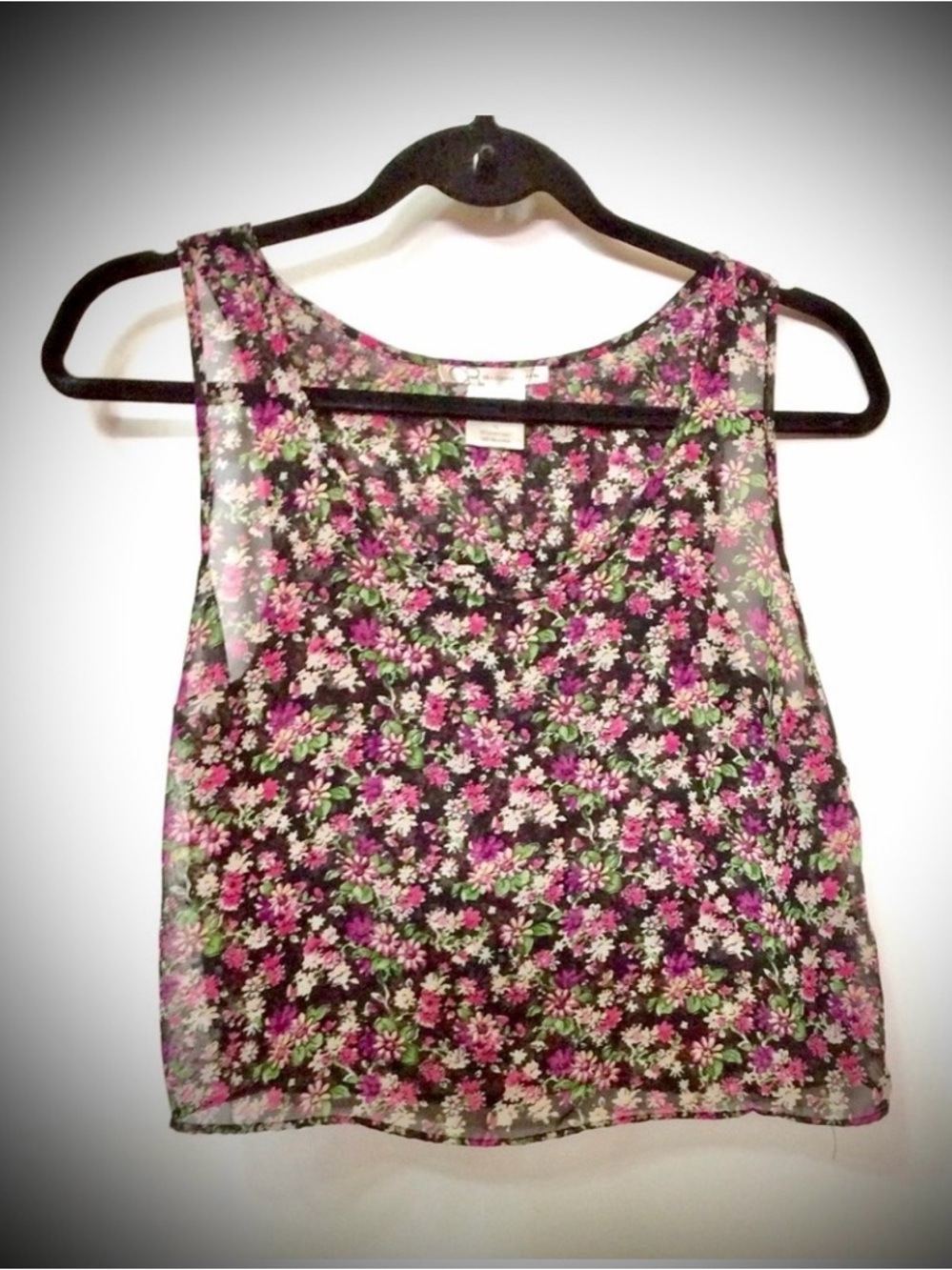 Charlotte Russe Sheer Floral Ruffle Back Sleeveless Blouse Sz XS
